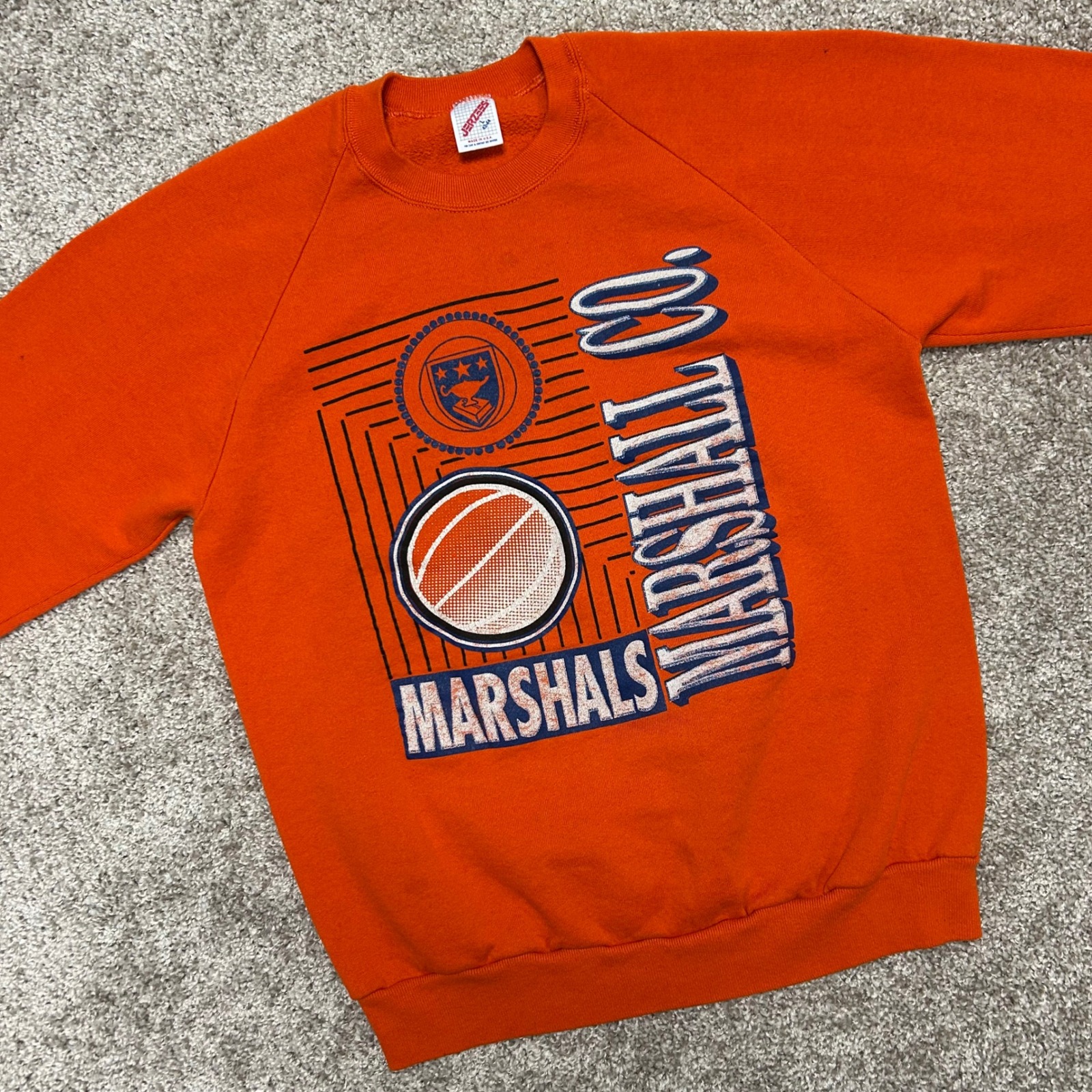 Vintage Jerzees Marshall Co Sweatshirt Size Large Orange Made In Usa Basketball